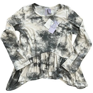 Good Luck Girl Black Tie Dye Ruffle Hem Top L